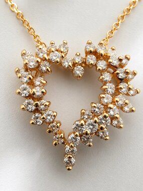 Vintage 14K Yellow Gold Diamond Open Heart Slide Pendant Necklace VS 1CTW 16"